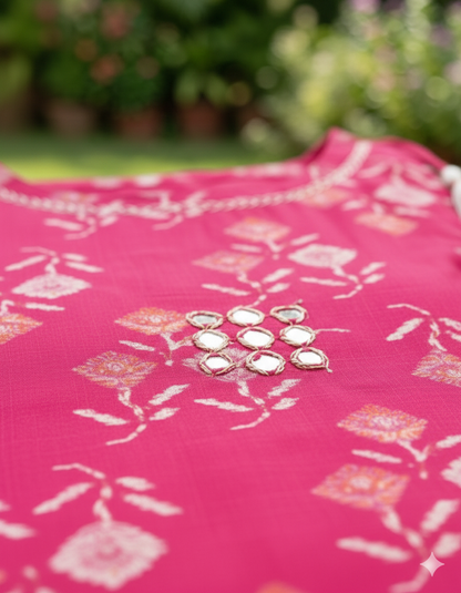 Kalakaari Women's Rani Pink Floral Printed Sleeveless Kurta with Pant Set - Stylish Rayon Ethnic Suit for Summer & Casual Wear